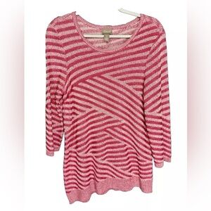 Chico’s Knit Sweater Womens 1 (M) Pink Splice Scoopneck Pullover Asymmetrical